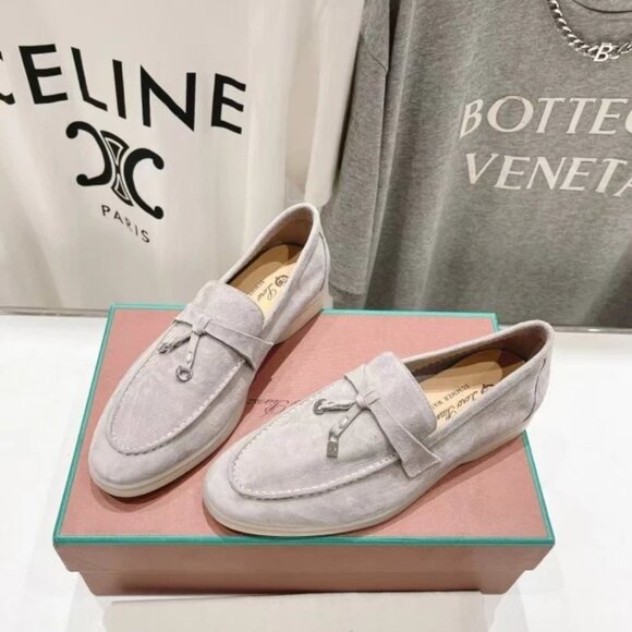 LORO PIANA Women's Fashion Loafers Soft Causal Shoes Gray Color Size US7(37)
